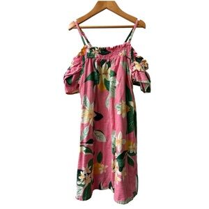 Old Navy Pink and Green Ruffled Off-Shoulder Sundress